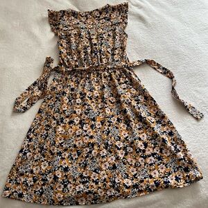 Monteau Ruffled Tie Front Midi Dress in Brown and Black